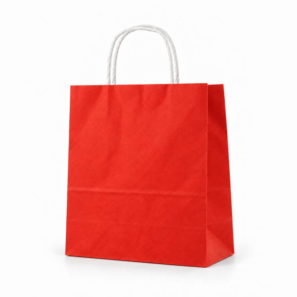 Çanta Beyaz Kraft 25x31x12 Cm Burgu Sap Kırmızı