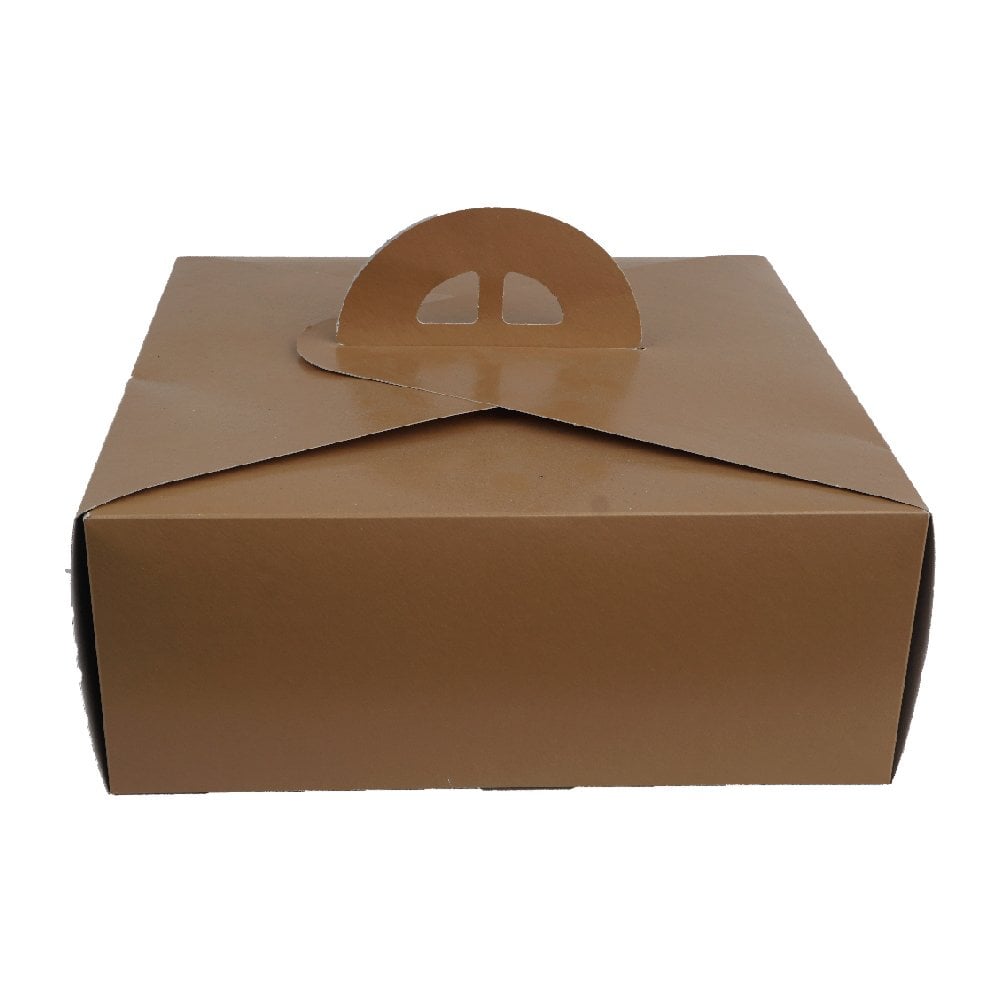 Pie Box No. 3 Square with Handle 27x27x11 cm KRAFT, 50 pcs