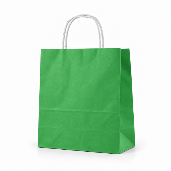 Çanta Beyaz Kraft 25x31x12 Cm Burgu Sap Yeşil 50 ADETLİ PAKET