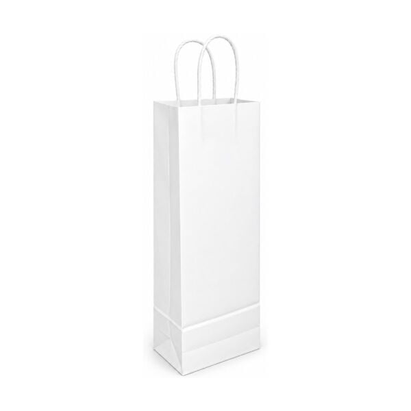 Çanta Beyaz Kraft 12,5x36x8 Cm Burgu Sap Şişe Çantası
