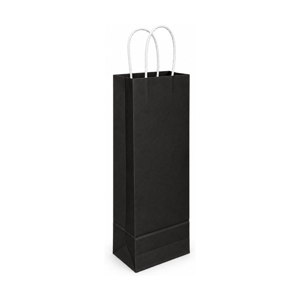 Çanta Beyaz Kraft Siyah 12,5x36x8 Cm Burgu Sap Şişe Çantası
