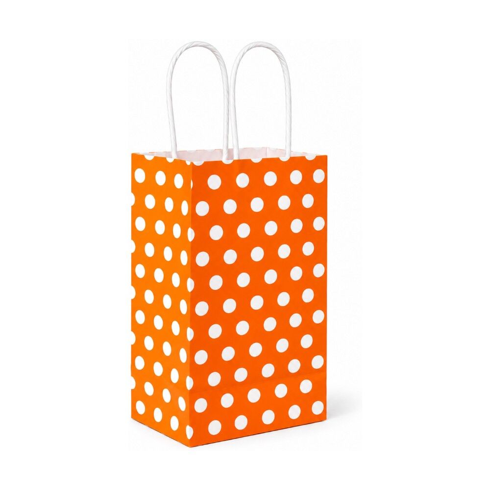 Çanta Beyaz Kraft Turuncu Puantiyeli 12,5x26x8 Cm Burgu Sap Şişe Çantası 700 ADETLİ KOLİ