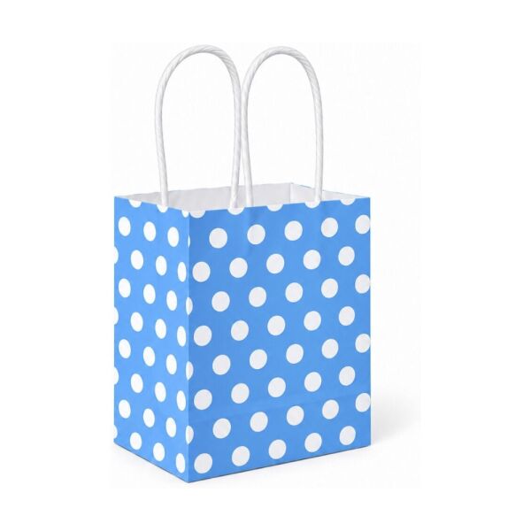 White Kraft Paper Bag 13x20x8 cm with Twisted Handles Blue Polka Dot