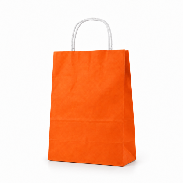 Çanta Beyaz Kraft 18x24x9 cm Burgu Sap Turuncu 400 ADETLİ KOLİ