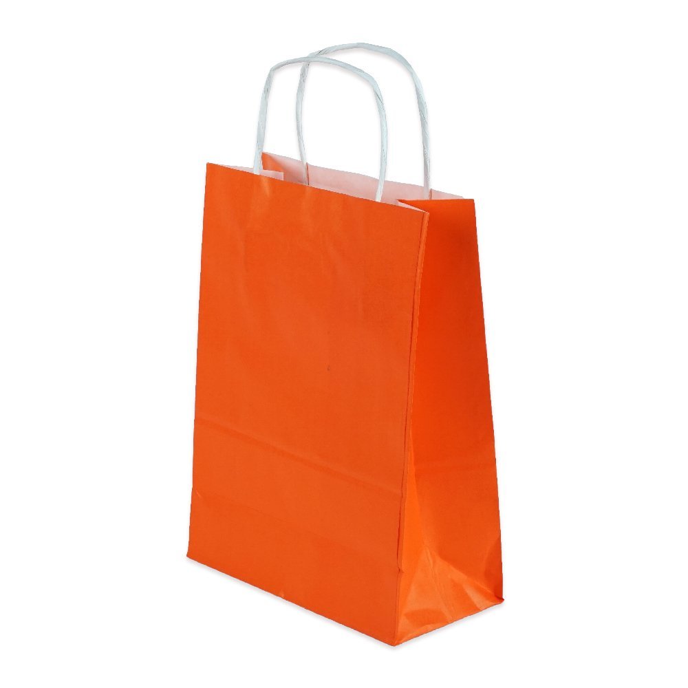 Çanta Beyaz Kraft 18x24x9 cm Burgu Sap Turuncu 50 ADETLİ PAKET