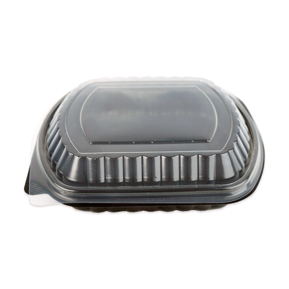 Black Plastic Single Compartment Container + Lid