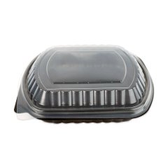 Black Plastic Single Compartment Container + Lid