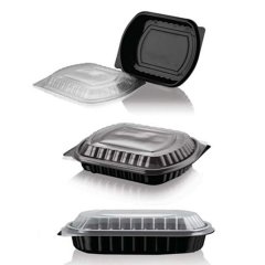 Black Plastic Single Compartment Container + Lid