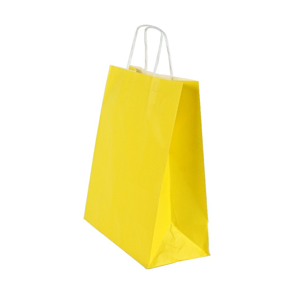 Çanta Beyaz Kraft 25x31x12 Cm Burgu Sap Sarı 50 ADETLİ PAKET