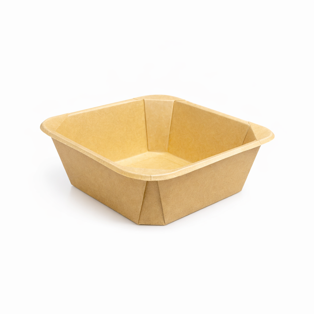 Square Salad Container 1100 g KRAFT with Lid, 200 pcs