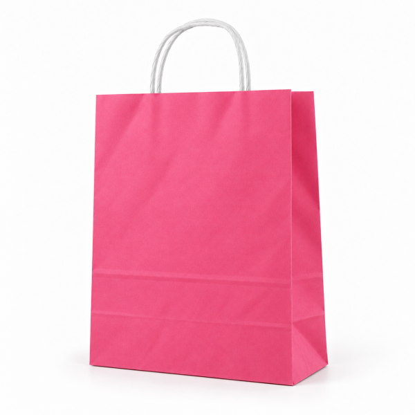 Çanta Beyaz Kraft 32x40x12 cm Burgu Sap Pembe