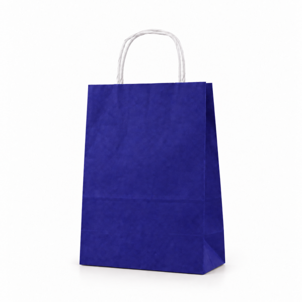 Çanta Beyaz Kraft 18x24x9 Cm Burgu Sap Lacivert