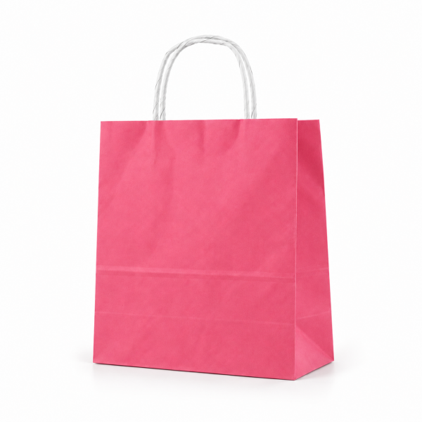 Bag White Kraft 25x31x12 Cm Twist Handle Pink