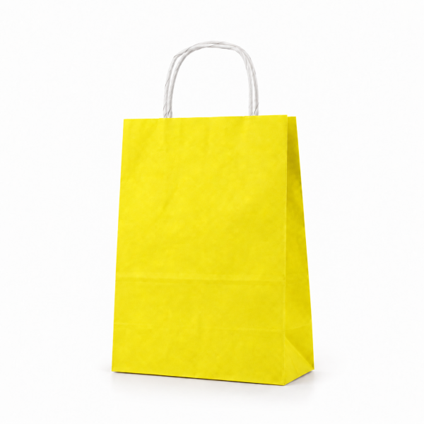 Çanta Beyaz Kraft 18x24x9 cm Burgu Sap Sarı 50 Adetli
