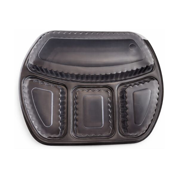 Black Plastic 4-Compartment Container with Lid