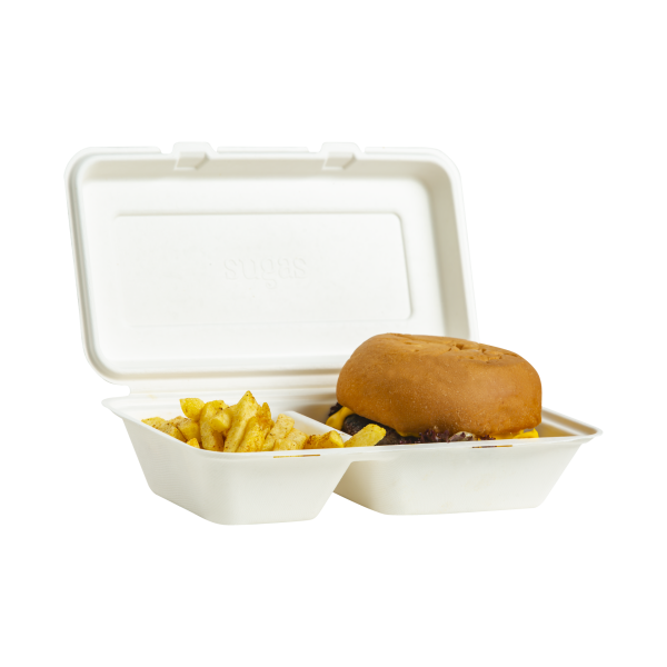 Ekolojik Yemek Kabı 1200 ml 2 Gözlü Kapaklı 50 Adet