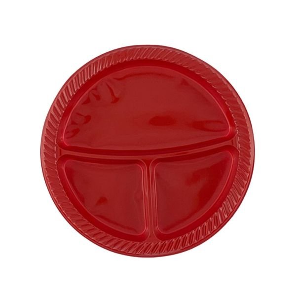 Plate Plastic diameter 26 cm 3 Compartment Claret Red 25 PIECES