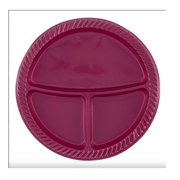 Plate Plastic Diameter 26 cm 3 Compartment PURPLE Color 25 PIECES
